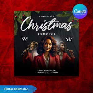 Christmas Church Flyer | Red Event Flyer | Editable Canva Invite