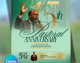 Pastoral Anniversary Flyer Template, Spring Church Event, Pastor Appreciation (Canva Editable)