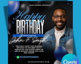 Pastor Birthday Canva Template, Editable Church Celebration Design (Instant Download)
