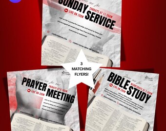Sunday Worship bible study prayer meeting pack of 3 flyers canva editable templates