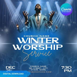 Winter Church Flyer | Editable Canva, December, Snow, social media, Event, Blue