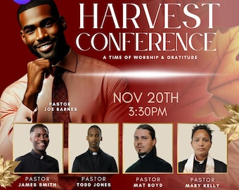 Autumn Fall Harvest Thanksgiving Church Event Flyer |  Canva Template Editable | Worship Conference | with Speakers
