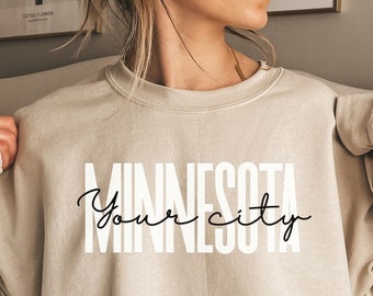 Camiseta personalizada de Minnesota, sudadera, sudadera con capucha, manga larga, regalo, ciudad personalizada de Minnesota, MN, Minneapolis, Rochester, Saint Paul