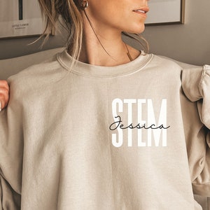 Personalized STEM shirt, sweatshirt, hoodie, long sleeve, gift, pocket custom name stem teacher, science, technology, math
