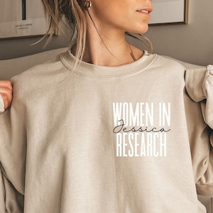 Personalized Women in Research shirt, sweatshirt, hoodie, long sleeve, gift, custom name pocket medical Research, laboratory