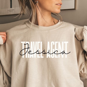 Camisa personalizada para agente de viagens, moletom, moletom com capuz, manga comprida, presente, nome personalizado para agente de viagens, guia turístico