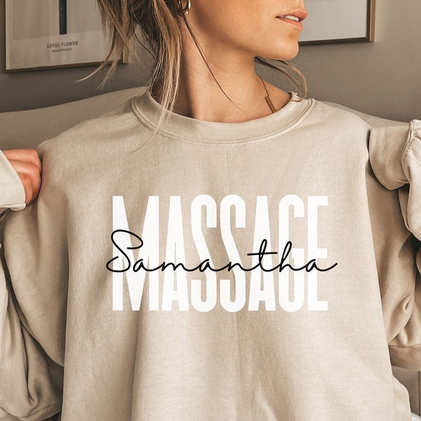 Personalized massage shirt, sweatshirt, hoodie, long sleeve, gift, custom name massage therapist, massage therapy squad, spa