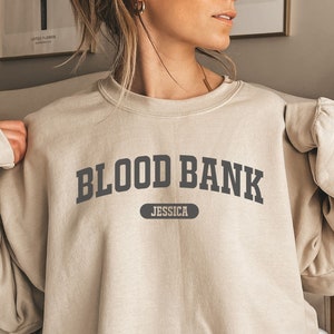 Personalized Blood Bank shirt, sweatshirt, hoodie, long sleeve, gift, classic custom name Blood Bank, laboratory, lab tech, phlebotomist