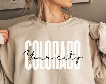 Camisa personalizada de Colorado, sudadera, sudadera con capucha, manga larga, regalo, ciudad personalizada Colorado, CO, Denver, Aurora, Fort Collins