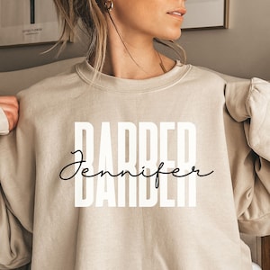 Personalized Barber shirt, sweatshirt, hoodie, long sleeve, gift, custom name Barber, barbershop, hairdresser, hairstylist