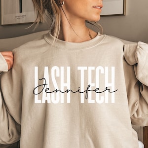 Personalized lash tech shirt, sweatshirt, hoodie, long sleeve, gift, custom name lash technician, cosmetology, esthetician