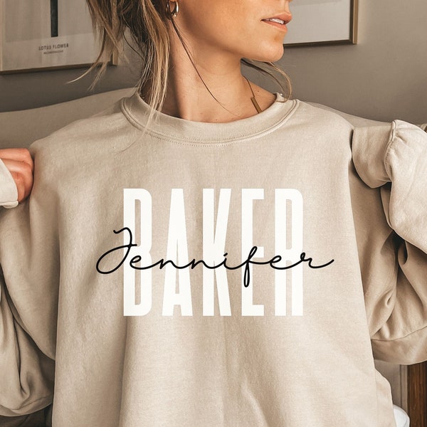 Gepersonaliseerd Baker-shirt, sweatshirt, hoodie, lange mouw, cadeau, aangepaste naam Baker, bakliefhebber, bakmoeder, koekjes