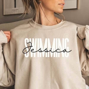 Personalized Swimming shirt, sweatshirt, hoodie, long sleeve, gift, custom name Swimmer, swim