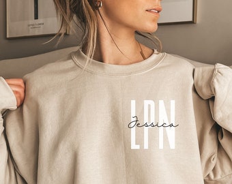 Personalized LPN shirt, sweatshirt, hoodie, long sleeve, gift, custom name pocket licensed practical nurse