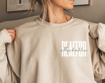Personalized realtor pocket shirt, sweatshirt, hoodie, long sleeve, custom name gift for real estate agent, custom name realtor gift