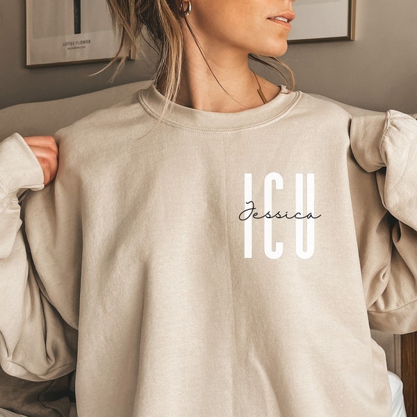 Personalized ICU shirt, sweatshirt, hoodie, long sleeve, gift, custom name pocket intensive care nurse, critical care
