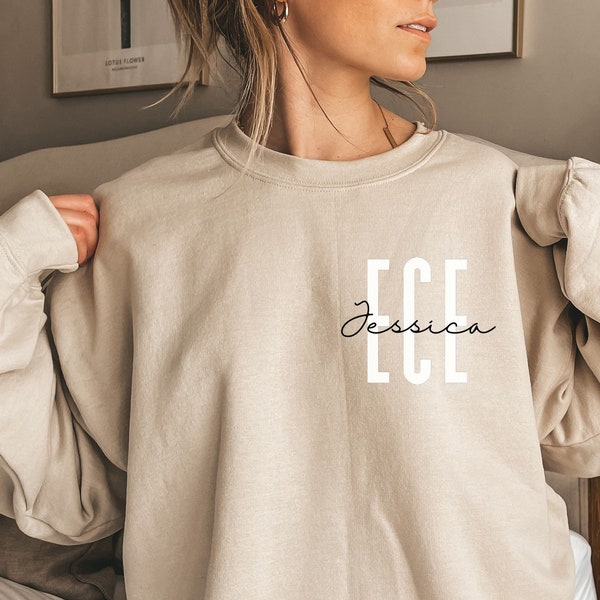 Personalisiertes ECE Shirt, Sweatshirt, Kapuzenpullover, Langarm, Geschenk, Tasche name, Frühkindliche Bildung, Vorschule Lehrer,