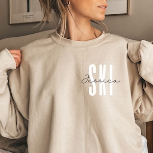 Personalized Ski shirt, sweatshirt, hoodie, long sleeve, gift, pocket custom name Ski lover, skiing trip, winter outdoor