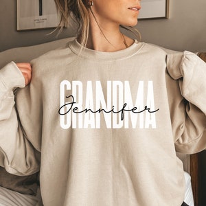 Personalized Grandma shirt, sweatshirt, hoodie, long sleeve, custom gift for grandma, custom name grandmother gift, sand color, Christmas