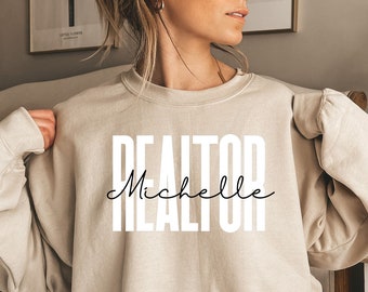 Personalisiertes Realtor Shirt, Sweatshirt, Hoodie, Langarm, individuelles Geschenk für Immobilienmakler, Personalisierter Name