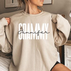 Personalized Grammy shirt, sweatshirt, hoodie, long sleeve, custom gift for grandma, custom name grandmother gift, sand color, Christmas