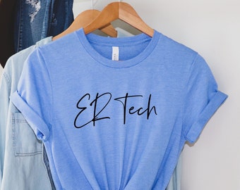 ER tech shirt, cadeau, EMT, Emergency Room Technician, schattig T-shirt, blauw, mauve, perzik