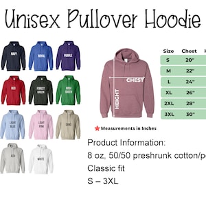 May include: A unisex pullover hoodie in a variety of colors, including black, navy, royal blue, purple, maroon, red, forest green, Irish green, dark heather, light blue, light pink, sand, sports grey, ash, and white. The hoodie is available in sizes S-3XL. The hoodie is made of 8 oz, 50/50 preshrunk cotton/polyester and has a classic fit.