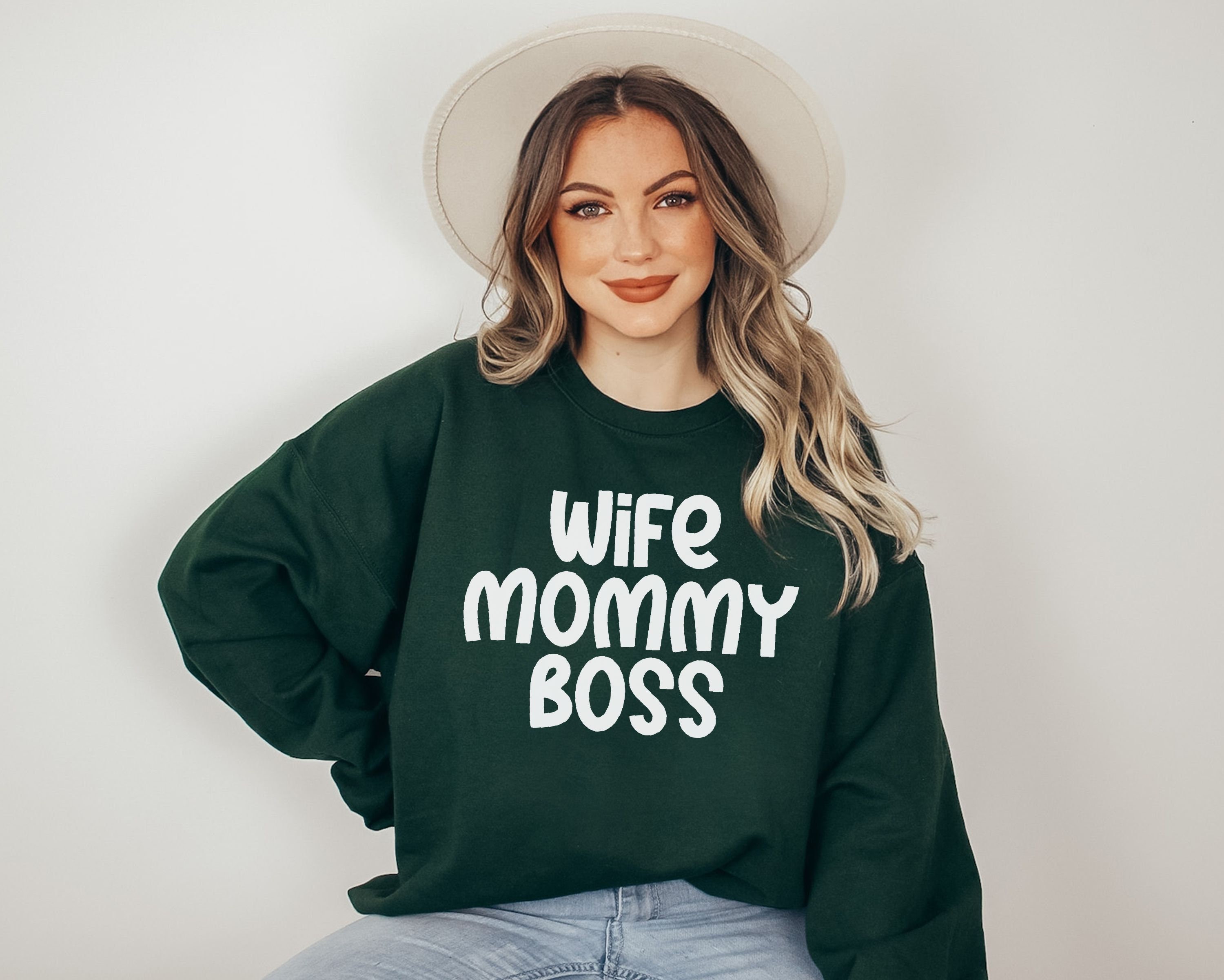 Dresswel Women Wife Mom Boss Sweatshirts Crew Neck Long Sleeve T Shirt Pullover Blouse Tops 