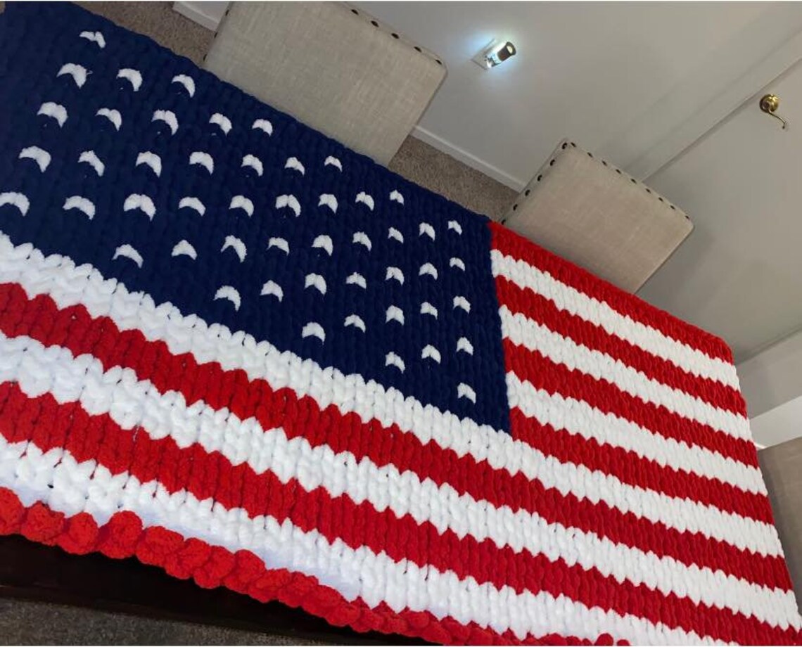 American Flag Chunky Knit Blanket American Flag Handknit | Etsy