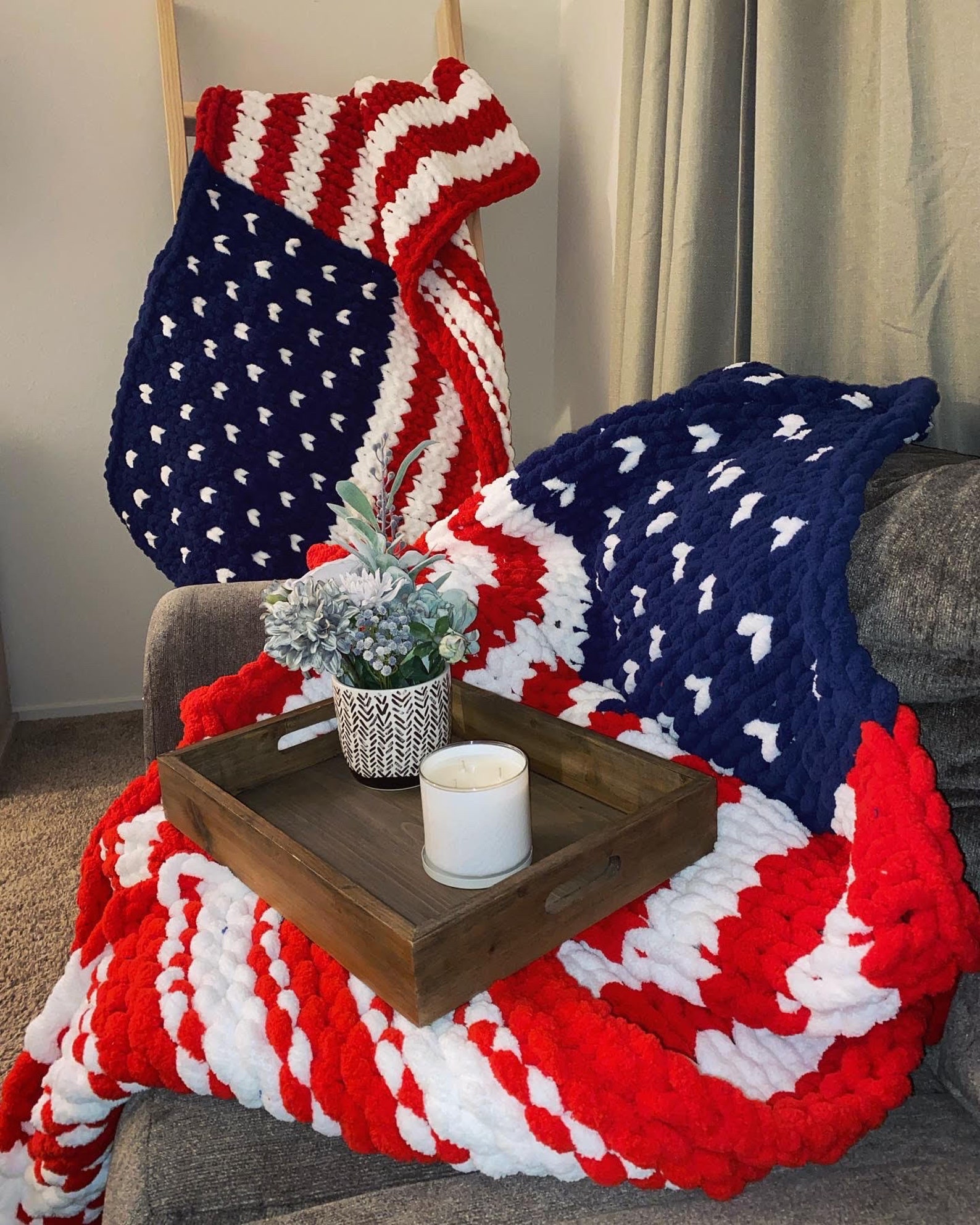 American Flag Chunky Knit Blanket American Flag Handknit | Etsy