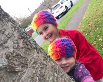 Rainbow knitted headband, Girl's knitted earwamer, Small Woman's headband, girl's warm gift, Rainbow knitted gift, colourful fun gift