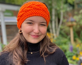 Orange Knitted Headband, Girl's Halloween earwarmer, Bright Orange headband, Trick or Treat clothing, Halloween hat, Pumpkin headband