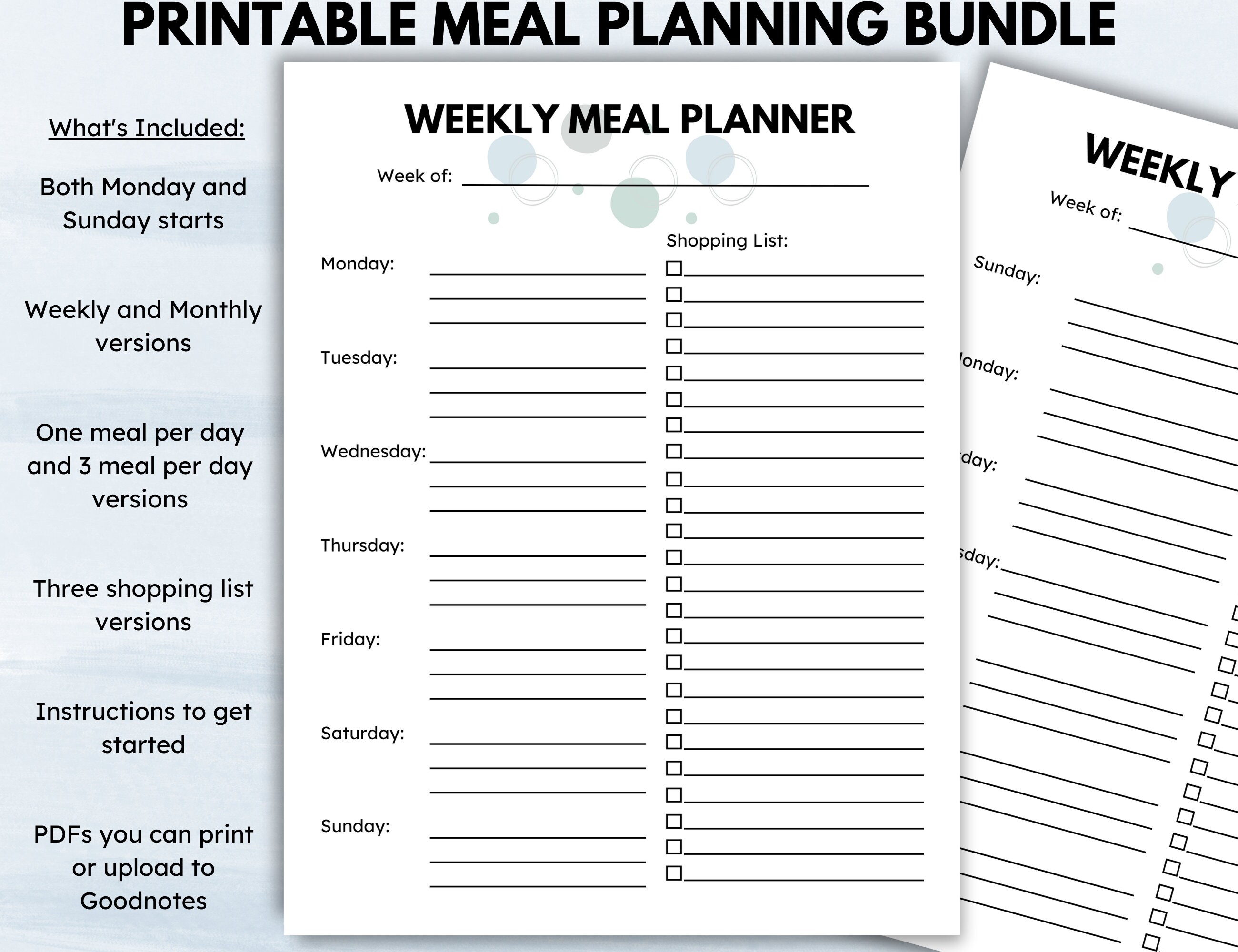 Meal Planner Printable or Digital, Grocery Shopping List Included - Etsy