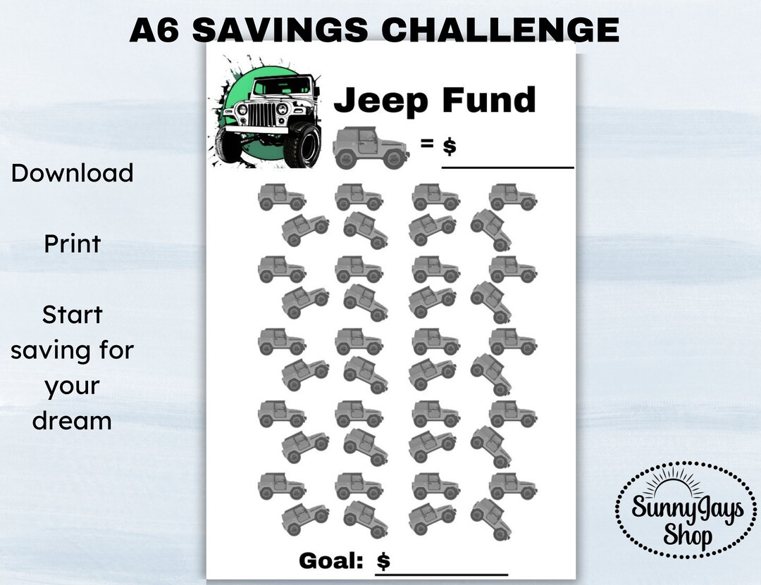Jeep Fund Savings Challenge Savings Tracker Saving Etsy
