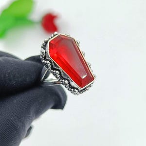 Garnet Coffin Shape Ring, Handmade Ring, Silver Ring, 925 Sterling Silver Ring, Boho Ring, 14X10 mm Gemstone Ring, Coffin Ring, Gift For Her