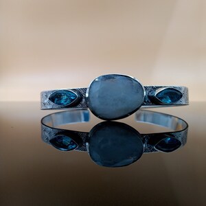 Natural Moonstone German Silver Bangle Bracelet: 925 Plated