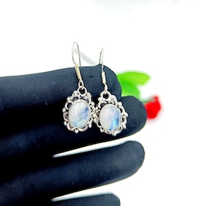 Natural Blue Rainbow Moonstone vintage designer Earrings\Moonstone Earrings\Earrings For Her\Unique Earrings\Handmade Earrings
