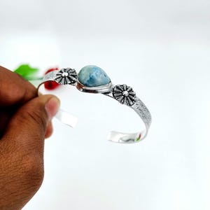 Larimar Armreif, verstellbarer Armreif, Edelstein Armreif, 925 Sterling Silber Armreif, Frauen Armreif, Larimar Armband, Boho Armreif, Manschette Armreif