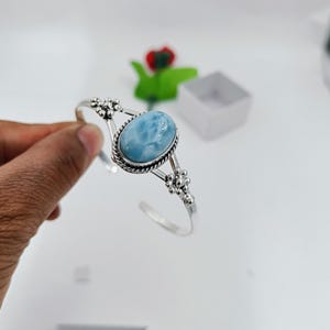 Larimar Bangle: Handmade 925 Sterling Silver Adjustable Cuff Bracelet