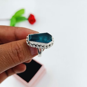 praiba blue Ring, 925 Silver Ring, Coffin Ring,channel Set Ring, Statement Ring, Gemstone Ring, Silver Handmade Ring, Gift For Her