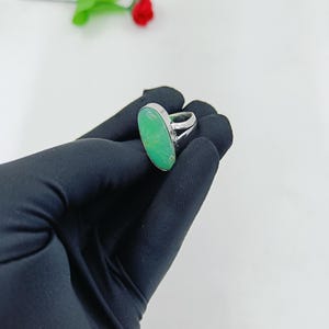 Chrysoprase Ring: Long Oval, 925 Sterling Silver, Boho Style