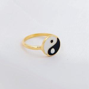 Yin Yang Ring: Gold Plated Sterling Silver, Minimalist Boho Jewelry