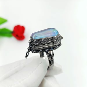 Aurora Opal Coffin Locket Ring: Sterling Silver Snake Ring, Boho Gift