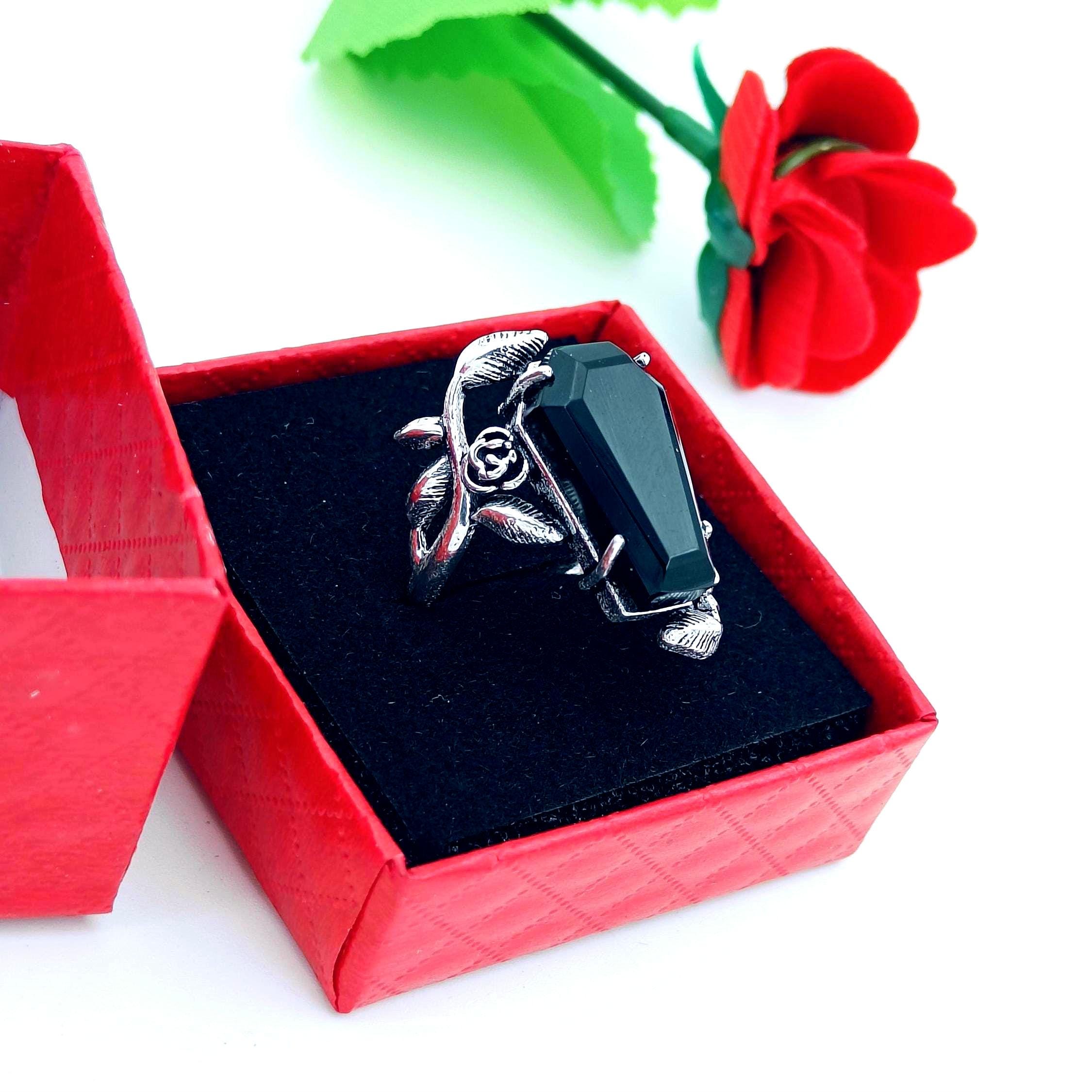 Black Onyx Coffin Ring: Handmade 925 Sterling Silver Boho Ring