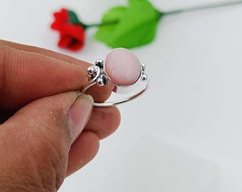 ピンクオパールリング、925ソリッドスターリングシルバー
