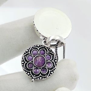 Amethyst Locket Pendant: 925 Sterling Silver Pill Box