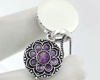 Amethyst Locket Pendant: 925 Sterling Silver Pill Box