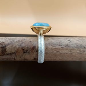 Larimar Ring: 925 Sterling Silver Yellow Gold Plated Statement Ring