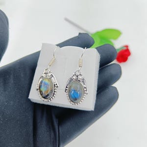 Handmade Labradorite Earrings: Oxidized 925 Sterling Silver Jewelry