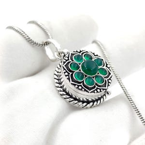 Green Onyx Pill Box Pendant: Sterling Silver Handmade Jewelry